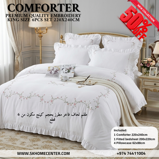 King Size Embroidery Comforter – Premium 6 Pieces Set (220×240 CM)