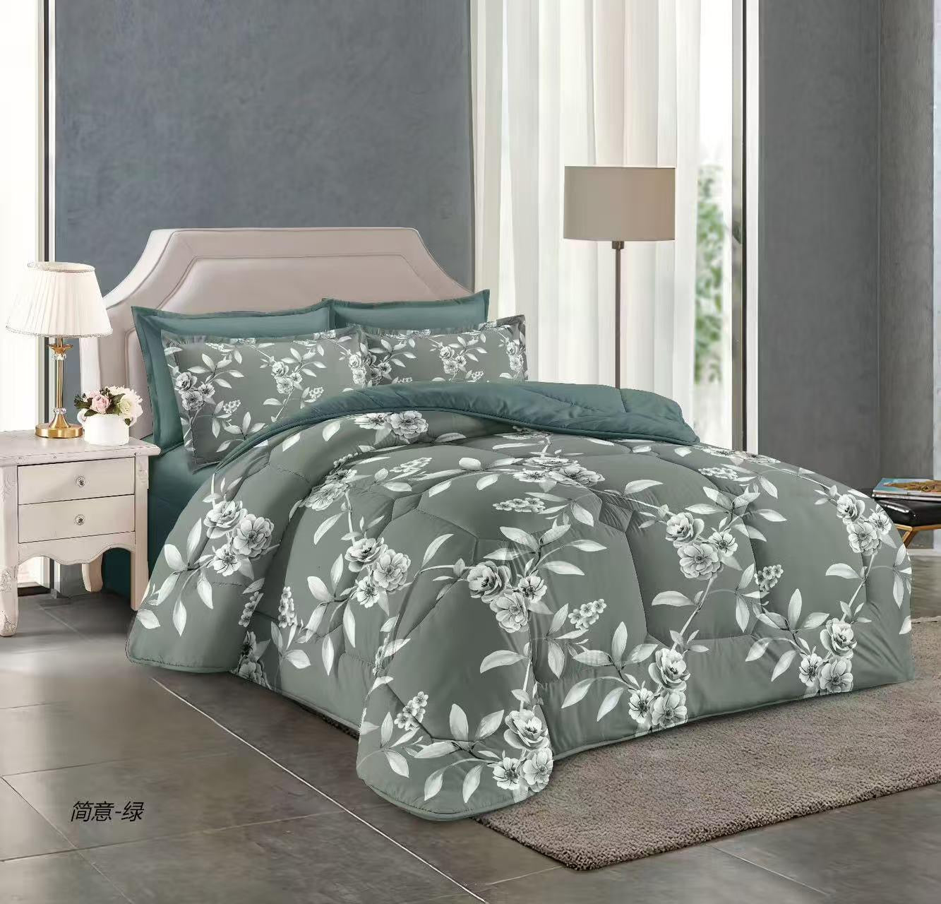 طقم لحاف مقاس كينج بنقشة زهور، 6 قطع - 220 × 240 سم