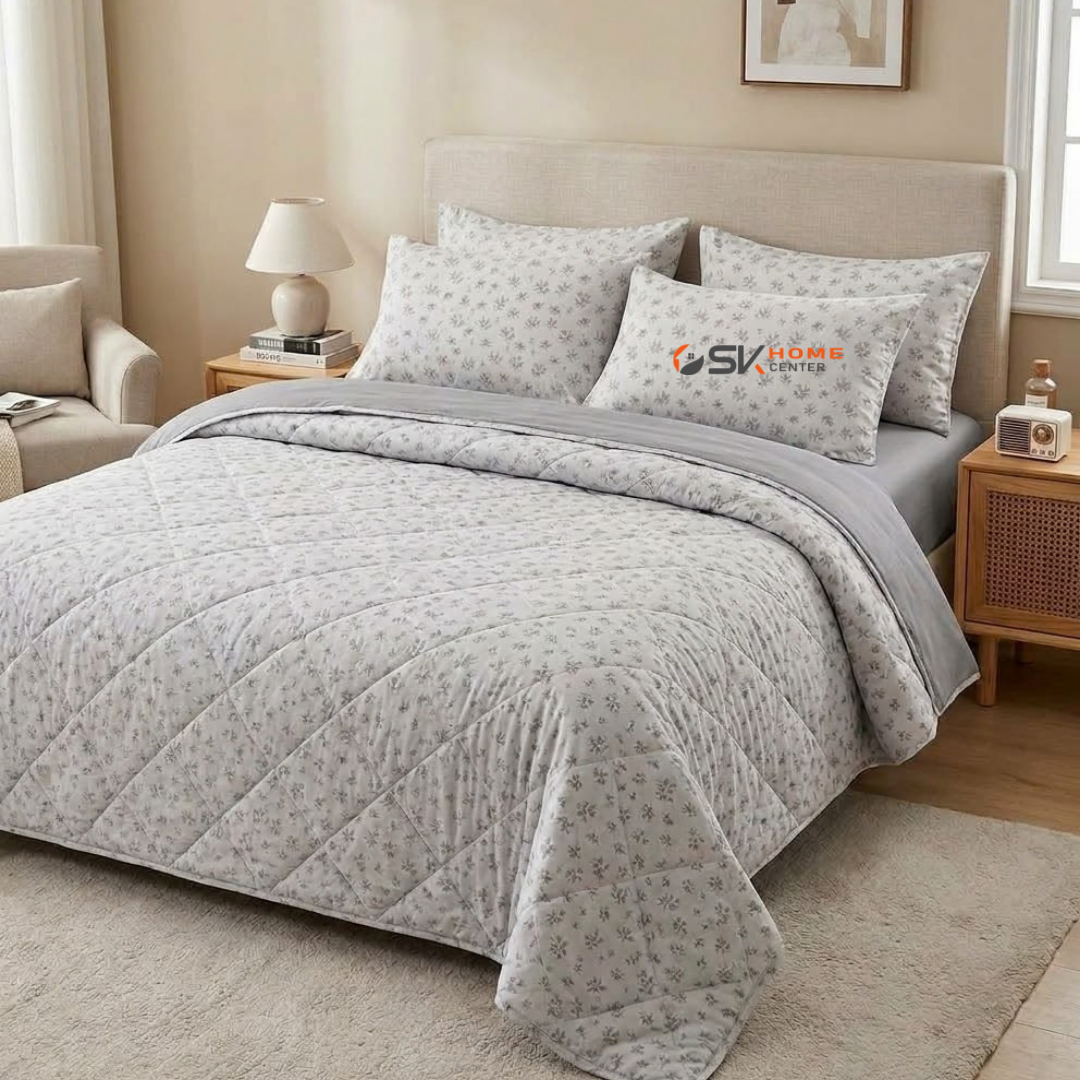 Floral Premium Quality cotton Light weight Quilted Bedspread Set - 6Piece King Size (220x240cm)