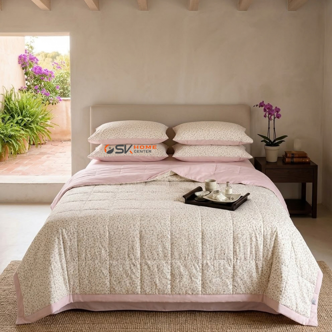 Floral Premium Quality cotton Light weight Quilted Bedspread Set - 6Piece King Size (220x240cm)