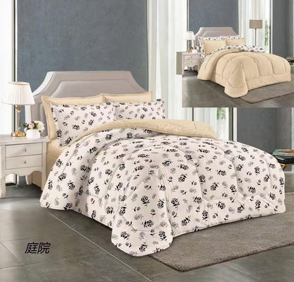 طقم لحاف مقاس كينج بنقشة زهور، 6 قطع - 220 × 240 سم