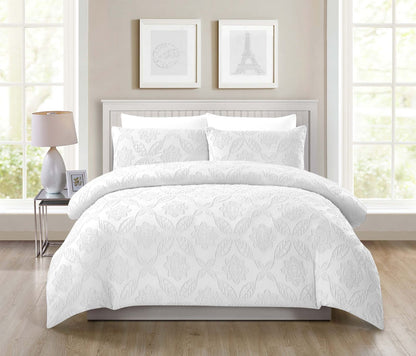 "King Size Solid Color Unique Cut Flower Design Bedding Set: Duvet Cover, Fitted Bedsheet, 4 Pillowcases" - SK HOME CENTER