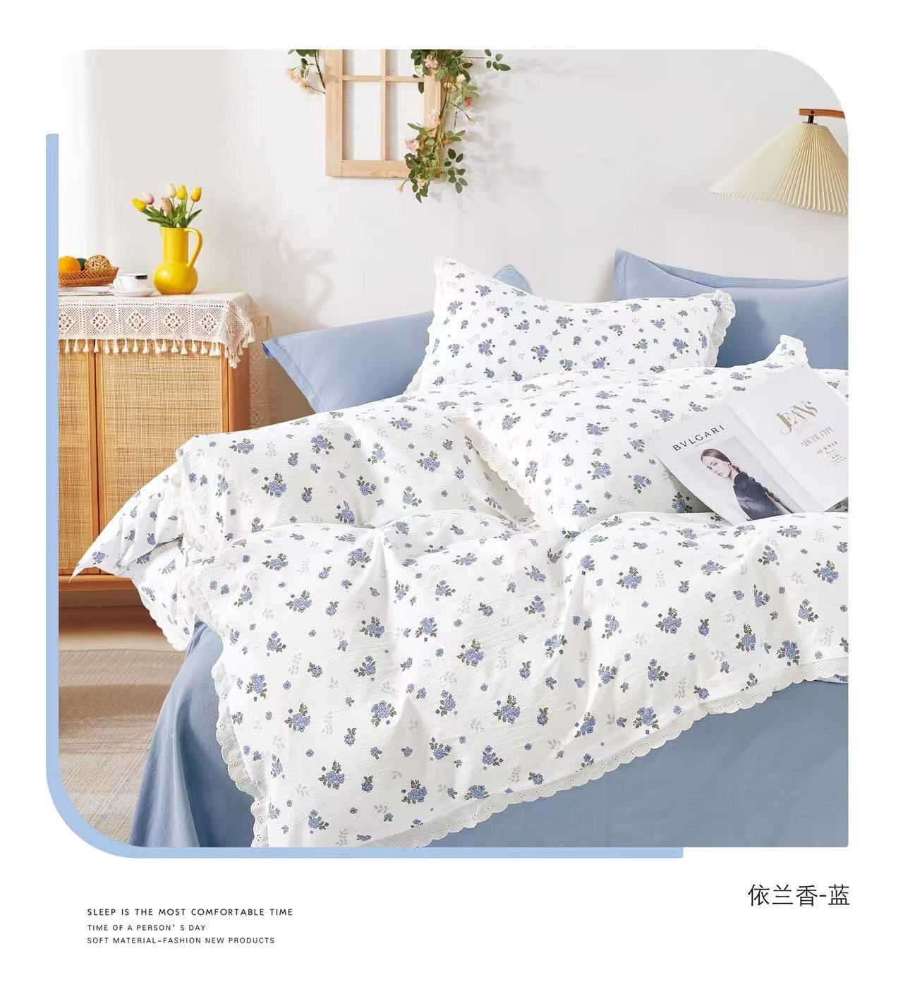 100% Cotton Premium Quality 6-Piece Floral Print Duvet cover Set- King Size