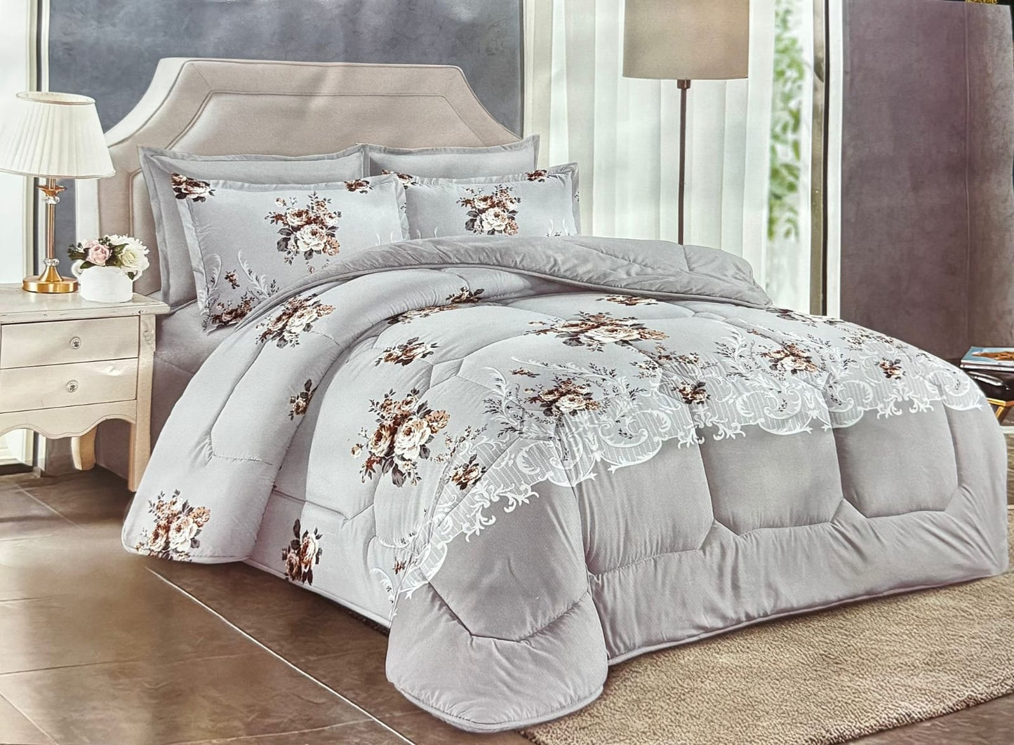 Floral print King size comforter 6 pieces set - 220 x 240cm