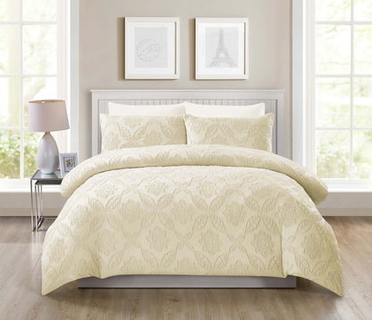 "King Size Solid Color Unique Cut Flower Design Bedding Set: Duvet Cover, Fitted Bedsheet, 4 Pillowcases" - SK HOME CENTER