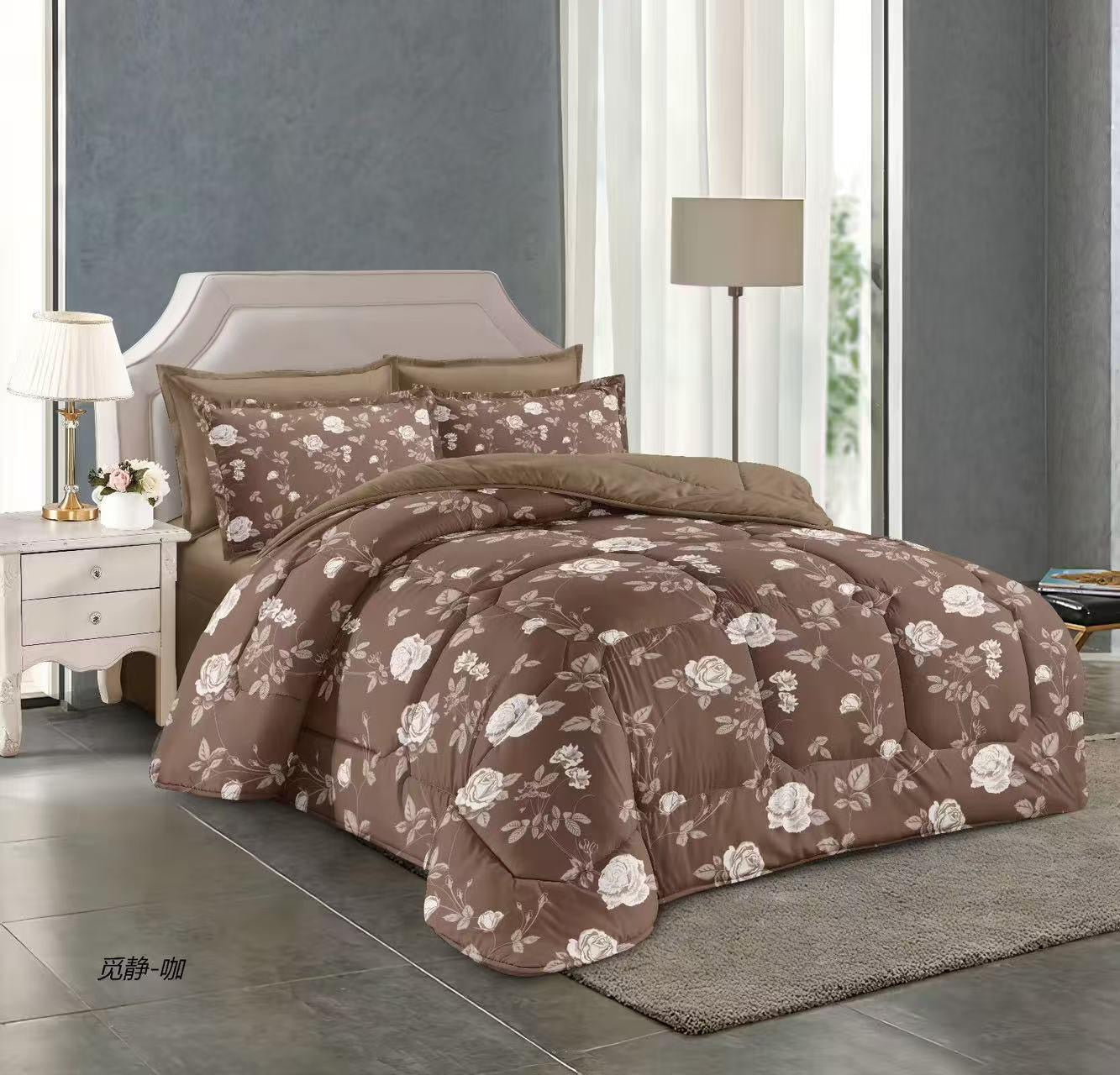 طقم لحاف مقاس كينج بنقشة زهور، 6 قطع - 220 × 240 سم