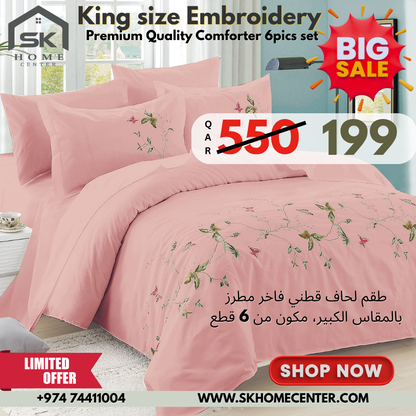 Embroidery designed premium cotton comforter 6pcs set-King
