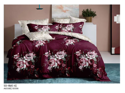 طقم لحاف مقاس كينج بنقشة زهور، 6 قطع - 220 × 240 سم