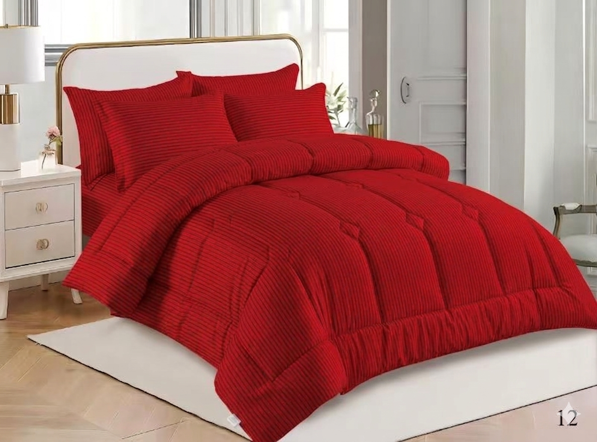 Satin Silky Striped Comforter Set – King Size 6 Piece