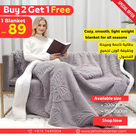 Buy 2 Get 1 Free | Butterfly Bliss: Lamb cashmere Fleece Blanket