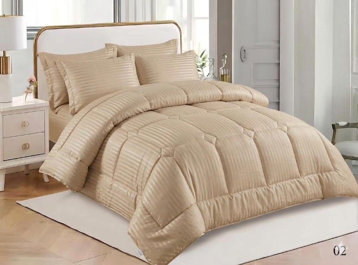 Satin Silky Striped Comforter Set – King Size 6 Piece