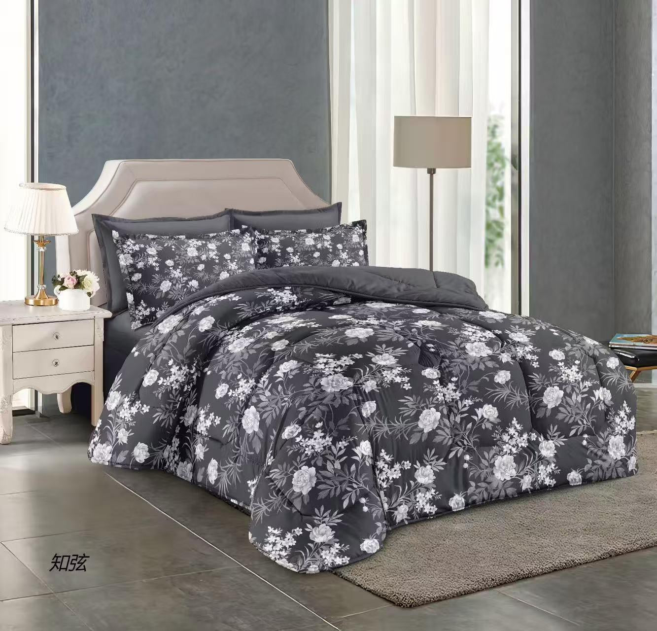 طقم لحاف مقاس كينج بنقشة زهور، 6 قطع - 220 × 240 سم