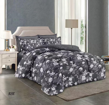 طقم لحاف مقاس كينج بنقشة زهور، 6 قطع - 220 × 240 سم