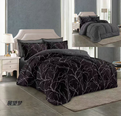 طقم لحاف مقاس كينج بنقشة زهور، 6 قطع - 220 × 240 سم