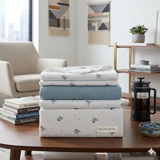 100% Cotton Premium Quality 6-Piece Floral Print Duvet cover Set- King Size