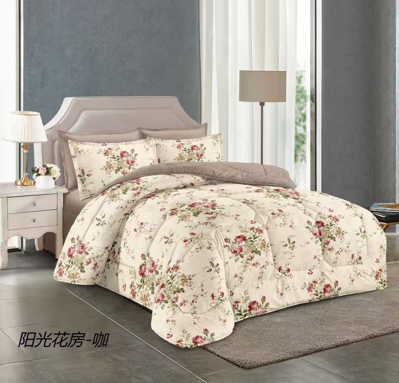 طقم لحاف مقاس كينج بنقشة زهور، 6 قطع - 220 × 240 سم