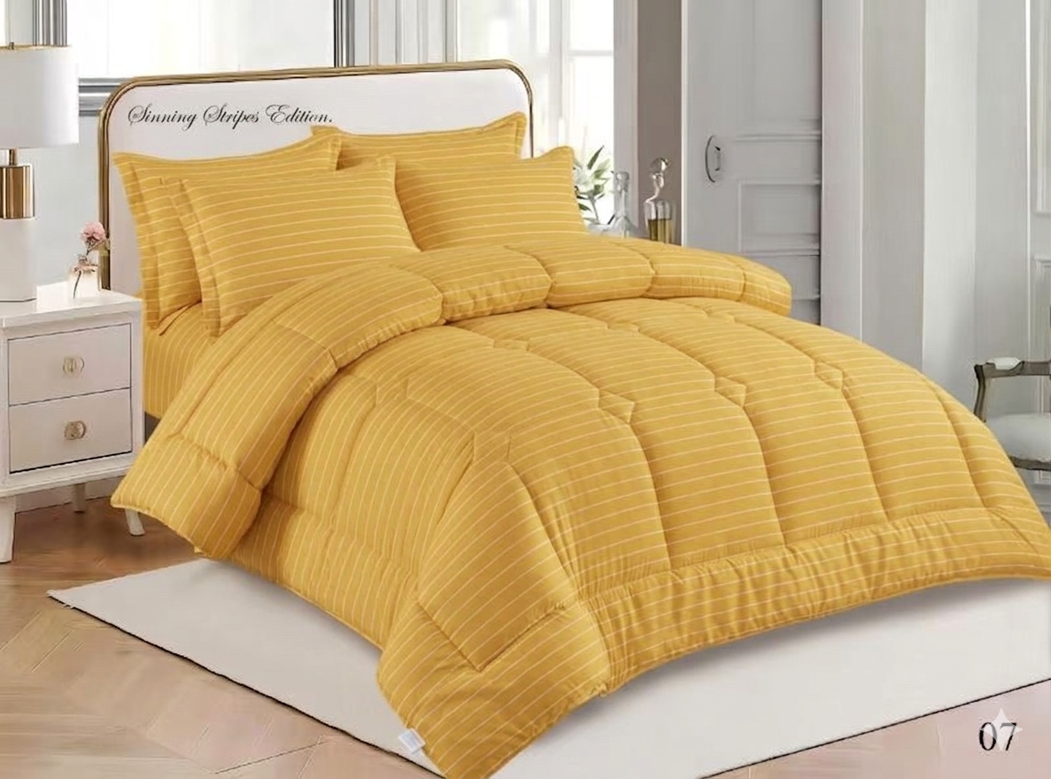 Satin Silky Striped Comforter Set – King Size 6 Piece