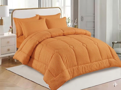 Satin Silky Striped Comforter Set – King Size 6 Piece