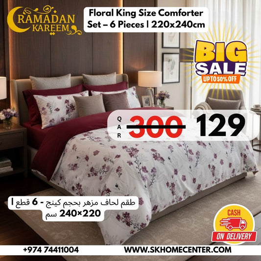Floral King size comforter 6Pcs set - 220 x 240cm