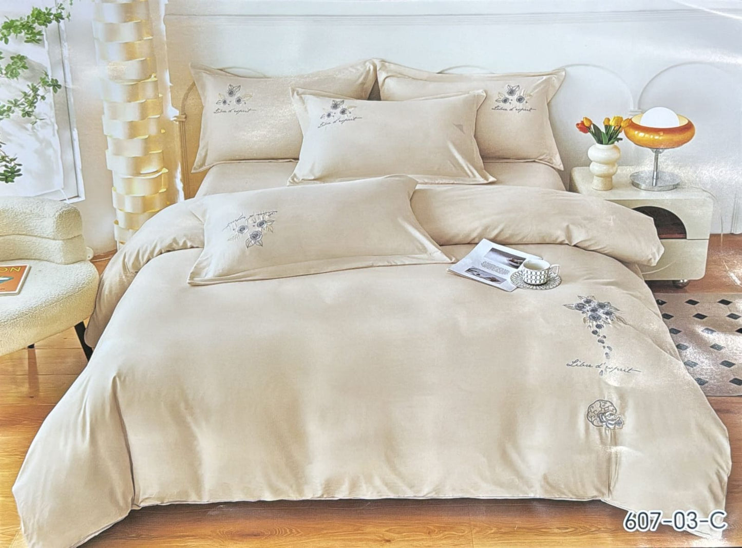 Embroidery designed premium cotton comforter 6pcs set-King