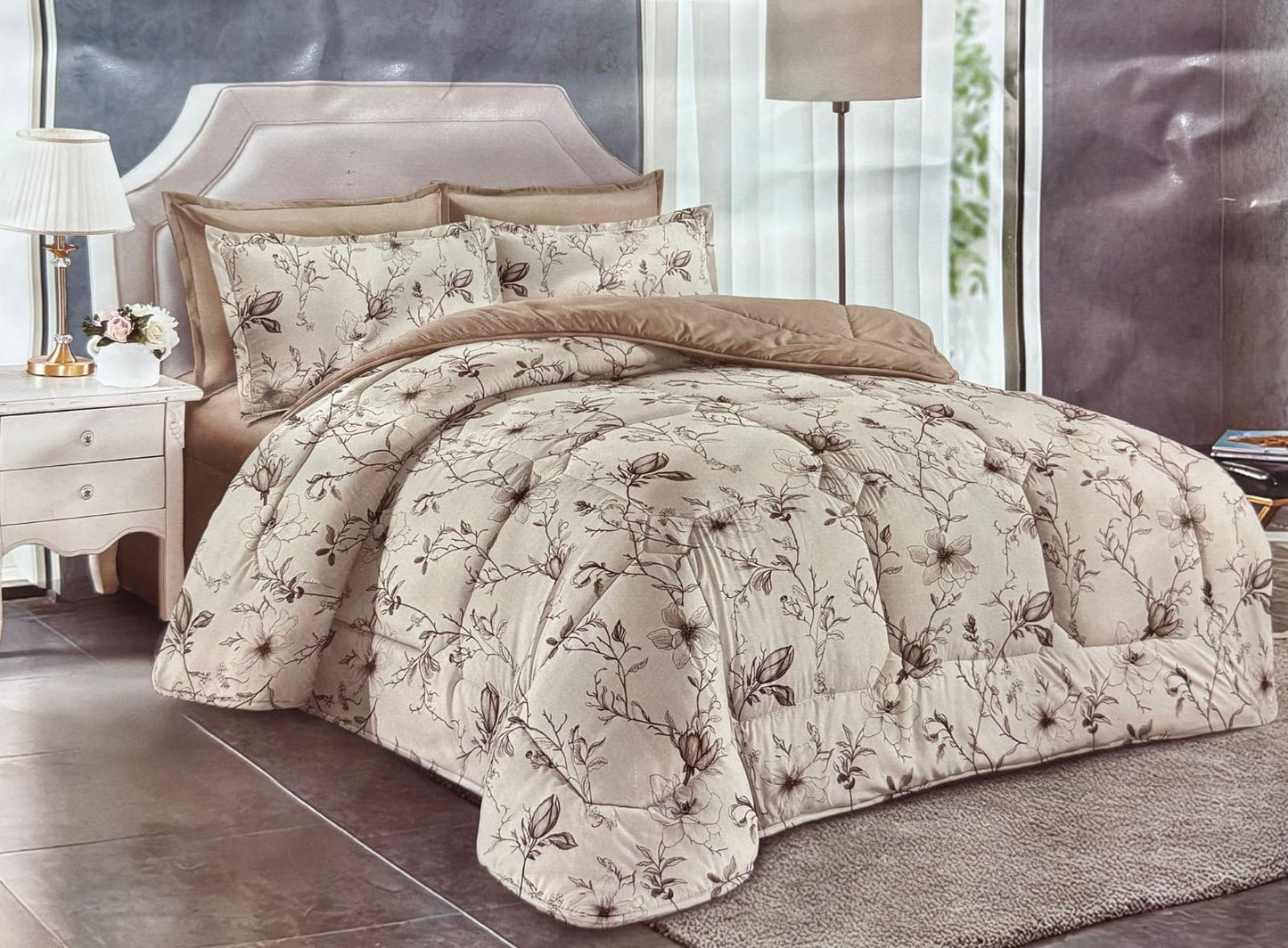 Floral print King size comforter 6 pieces set - 220 x 240cm