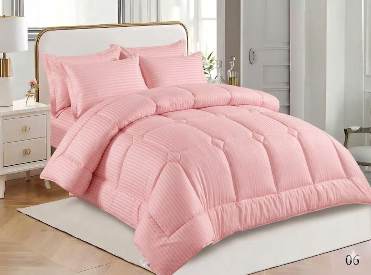 Satin Silky Striped Comforter Set – King Size 6 Piece