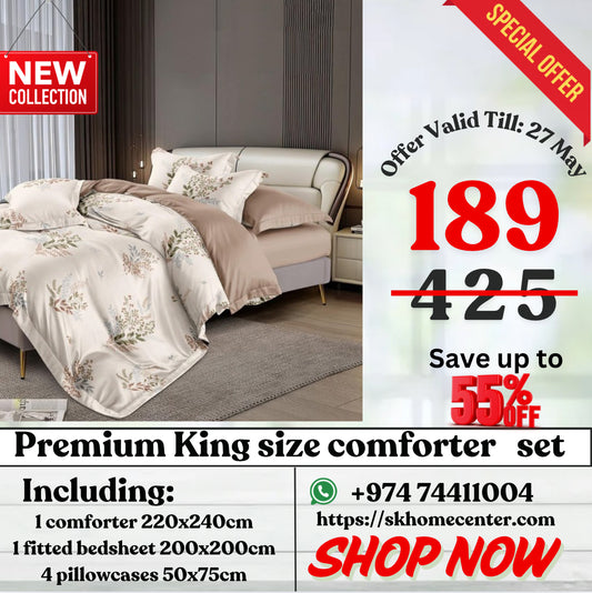 Elegant Floral King Size Comforter Set – 6 Pieces | Premium Cotton Fabric
