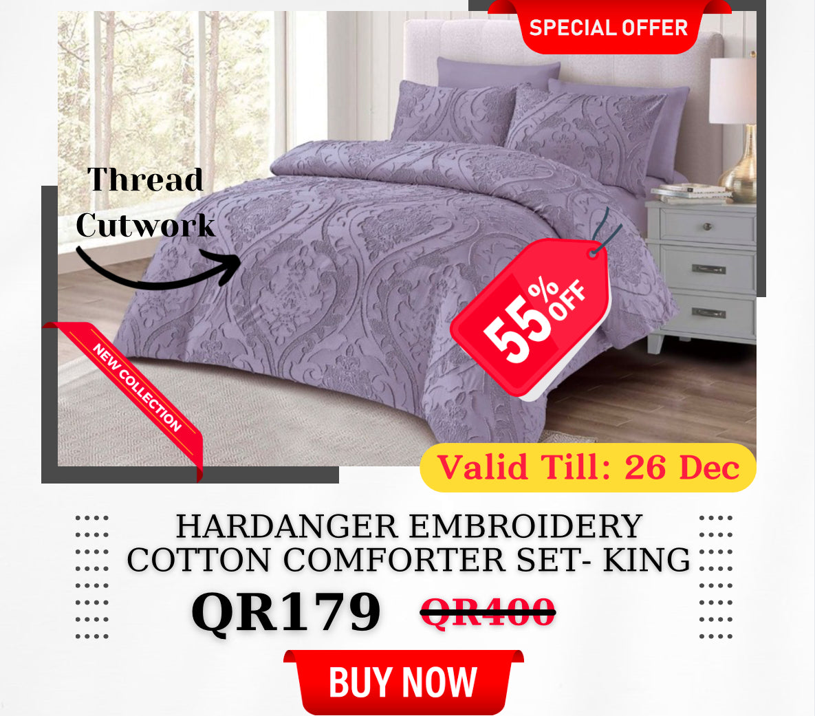 Flowers cut unique design solid comforter king size 220x240cm - SK HOME CENTER