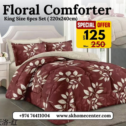 Floral print King size comforter 6 pieces set - 220 x 240cm - SK HOME CENTER