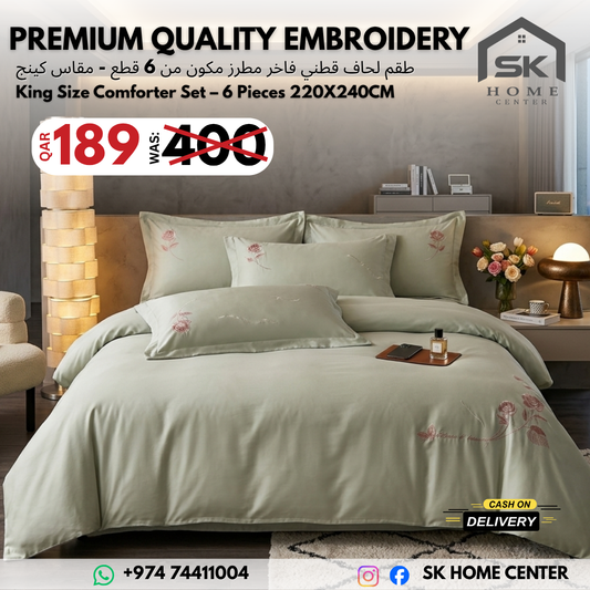 Embroidery designed premium cotton comforter 6pcs set-King