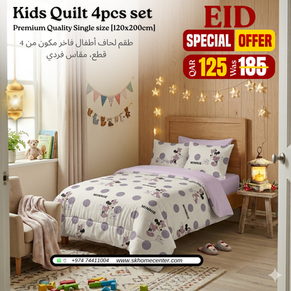 Children's bedroom with a Kids Quilt 4pcs set and EID special offer text.