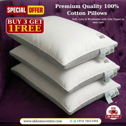 Premium Quality 100% Cotton Pillows (Buy 3 Get 1 Free)