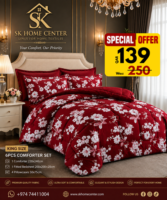 Floral print King size comforter 6 pieces set - 220 x 240cm