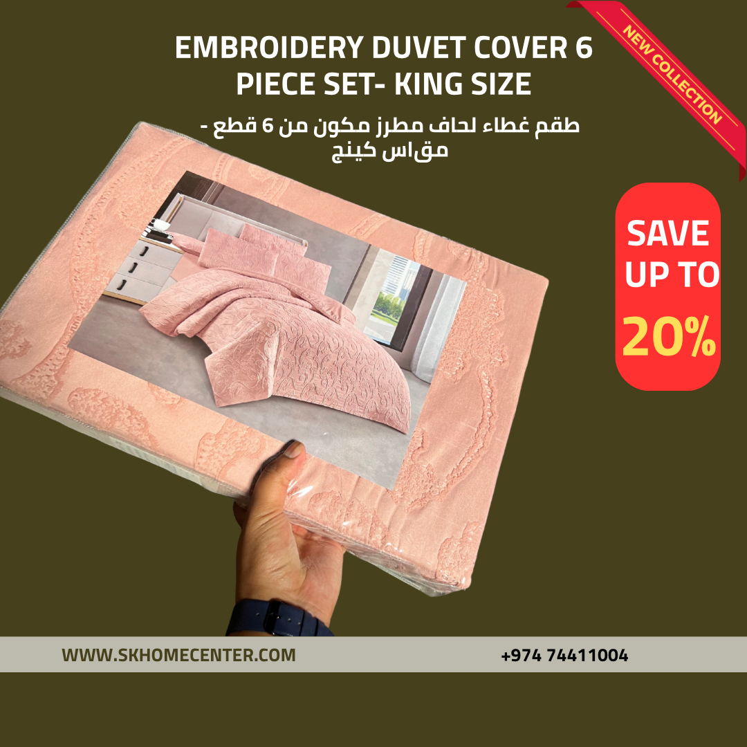 6-Piece Embroidered Duvet Cover Set – King Size | 100% Cotton