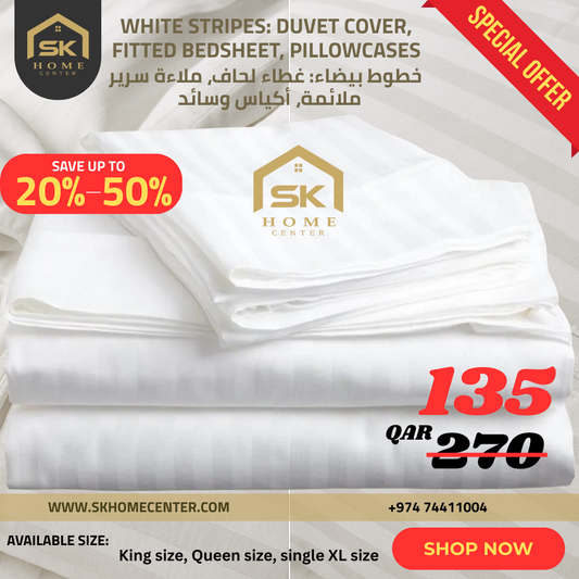 Hotel type Duvet cover, Fitted bedsheet & pillowcases set