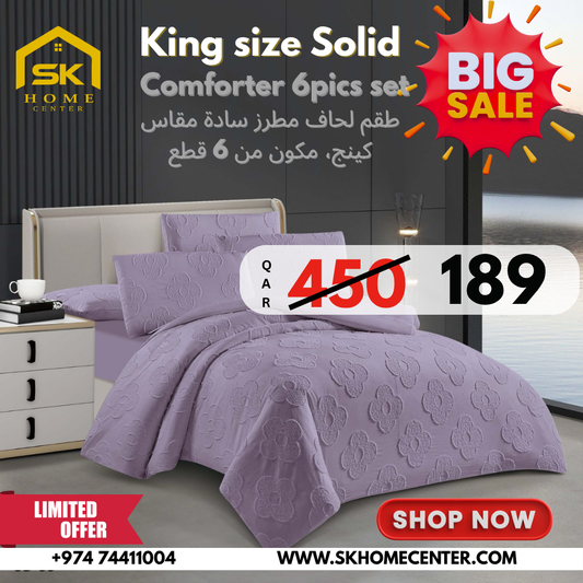 King Size Comforter Set 6-Piece | Cotton Fabric with Embroidery | Bedding Set with Fitted Sheet and Pillowcases
