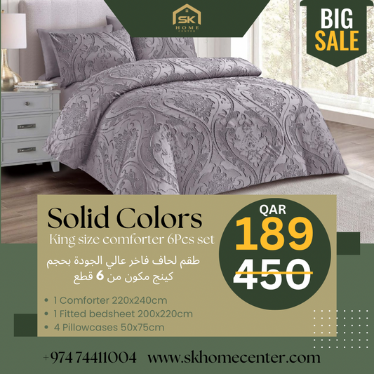 Thread cut Solid colors King Size Comforter Set 6-Piece