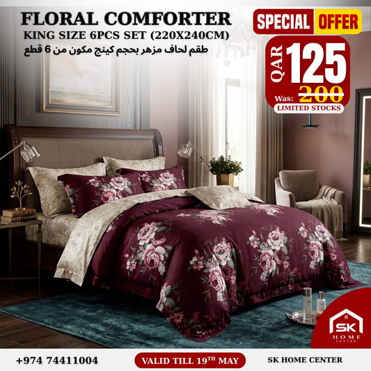 Floral print King size comforter 6 pieces set - 220 x 240cm