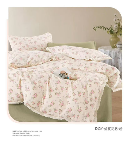 Premium 4-Piece Floral Duvet Cover Set - Single Size (160x220cm)