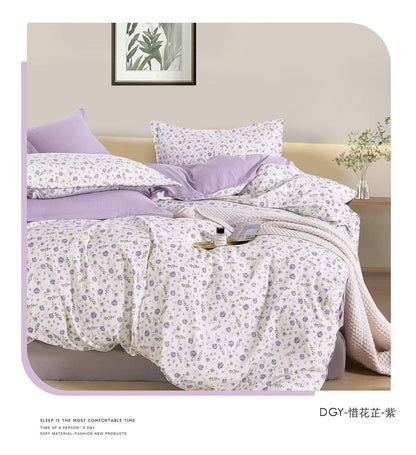 Premium 4-Piece Floral Duvet Cover Set - Single Size (160x220cm)