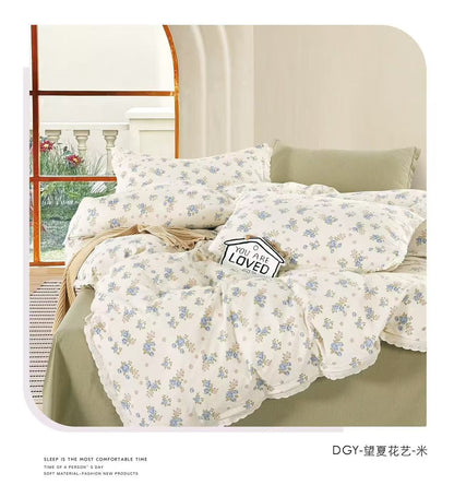 Premium 4-Piece Floral Duvet Cover Set - Single Size (160x220cm)