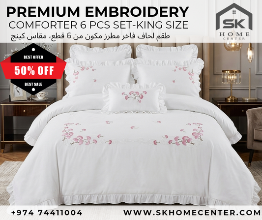 King Size Embroidery Comforter – Premium 6 Pieces Set (220×240 CM)